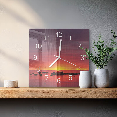 Glass clock square Sunset