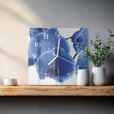 Glass clock square Orchid