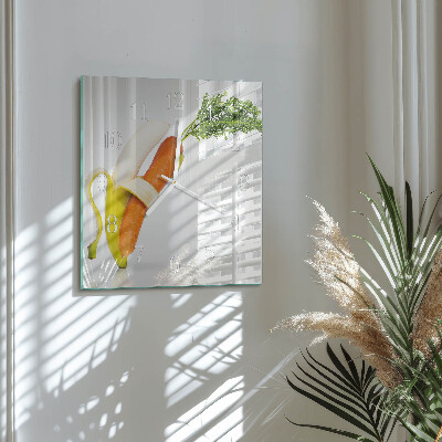 Glass clock square Carrots and bananas