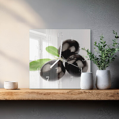Glass clock square Olives