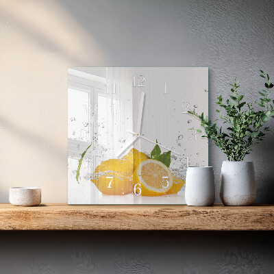 Glass clock square Lemons