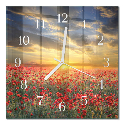 Square wall clock Field of poppies