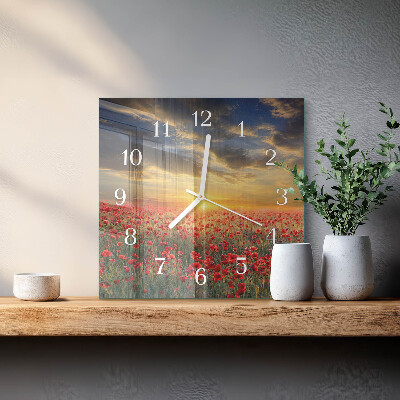 Square wall clock Field of poppies