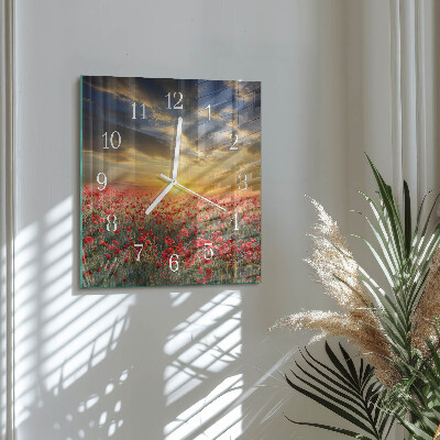 Square wall clock Field of poppies