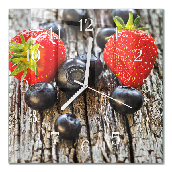 Glass wall clock square Berries
