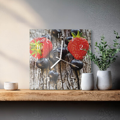 Glass wall clock square Berries