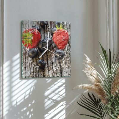 Glass wall clock square Berries