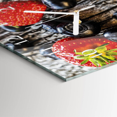 Glass wall clock square Berries