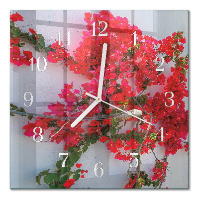 Glass wall clock square Flowers