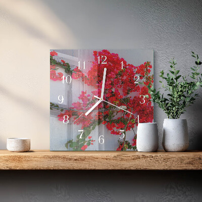 Glass wall clock square Flowers