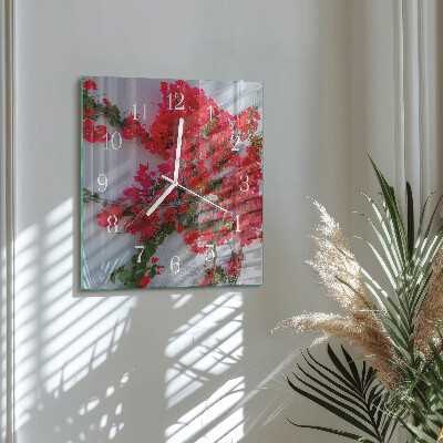 Glass wall clock square Flowers