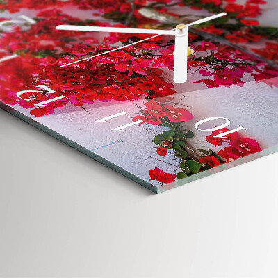 Glass wall clock square Flowers