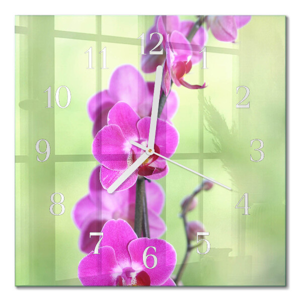 Glass wall clock square Orchid