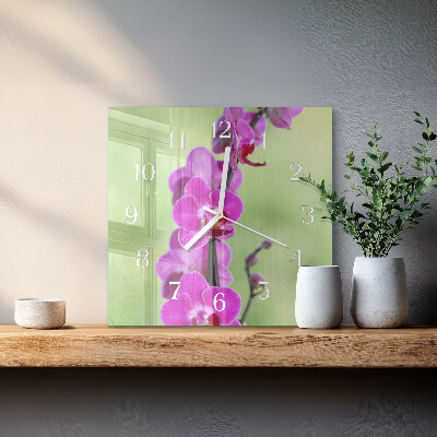 Glass wall clock square Orchid