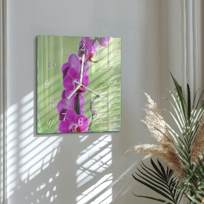 Glass wall clock square Orchid