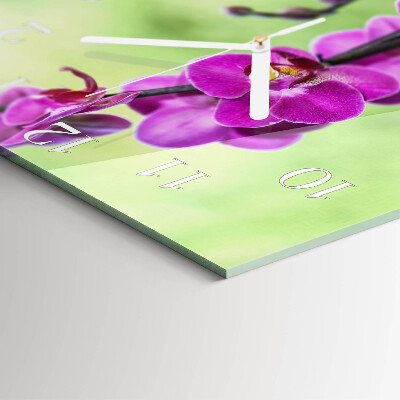 Glass wall clock square Orchid