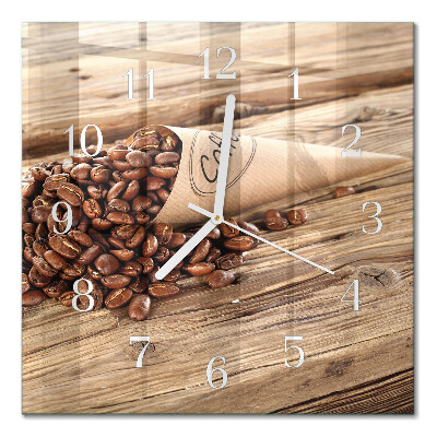 Glass wall clock square Coffee beans