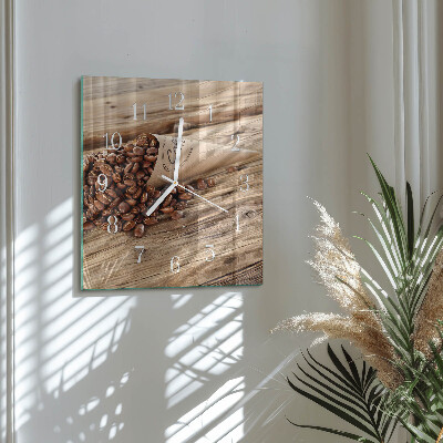 Glass wall clock square Coffee beans