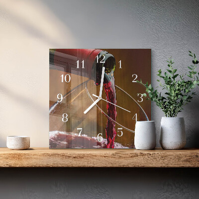 Glass clock square Wine