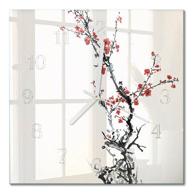 Glass wall clock square Flowers