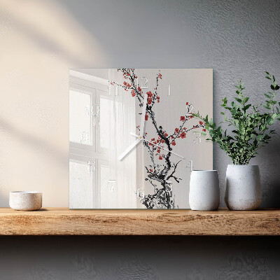 Glass wall clock square Flowers