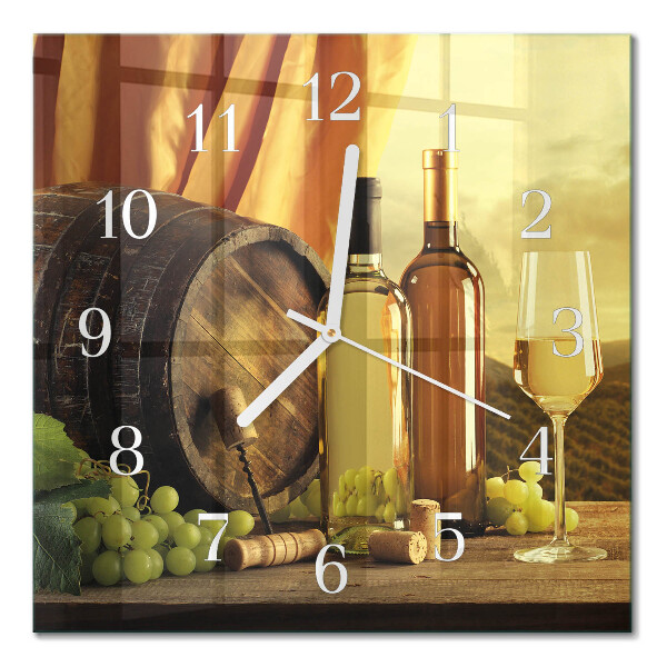 Glass clock square A barrel of wine