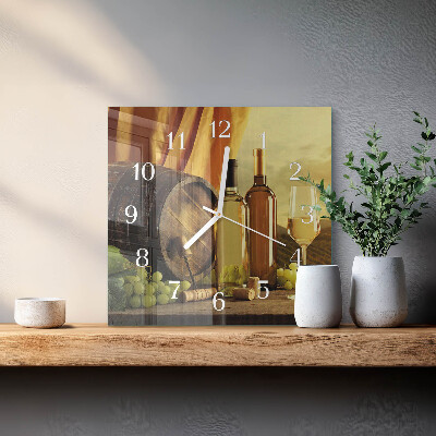 Glass clock square A barrel of wine