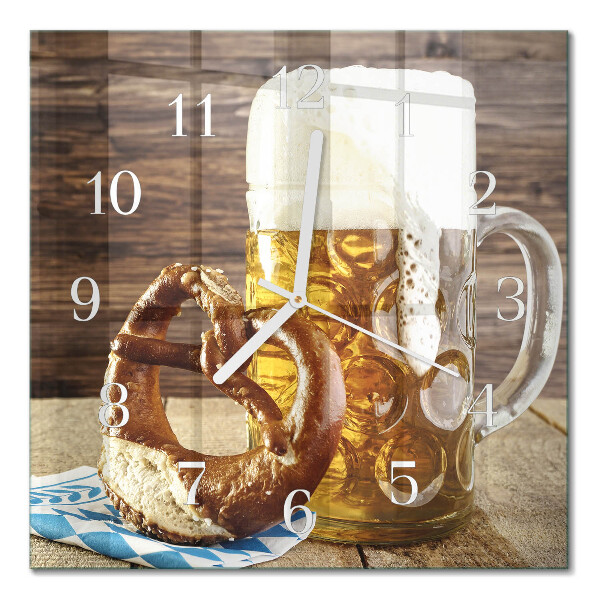 Square wall clock Pretzel with beer