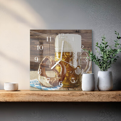 Square wall clock Pretzel with beer