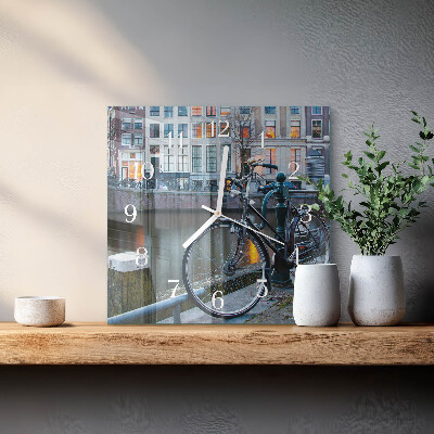 Glass wall clock square Bicycle