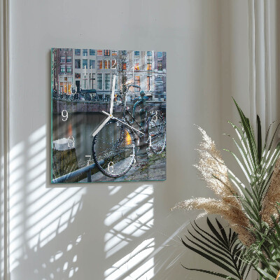 Glass wall clock square Bicycle