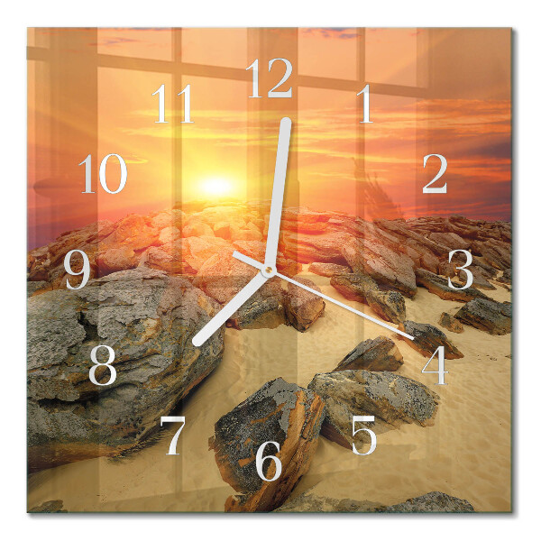Glass wall clock square Sunset