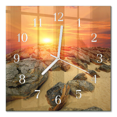 Glass wall clock square Sunset