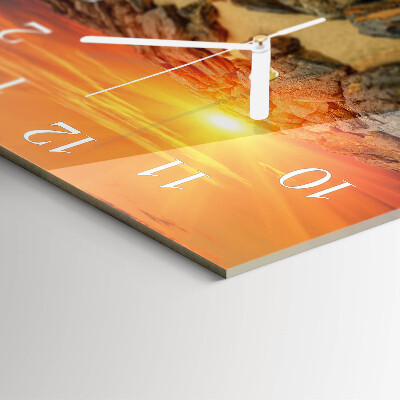 Glass wall clock square Sunset