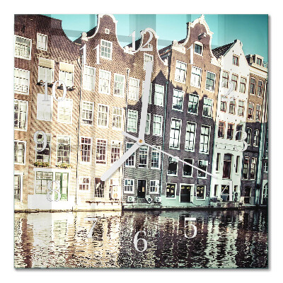 Glass wall clock square Houses