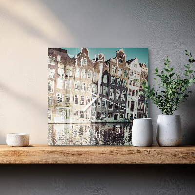 Glass wall clock square Houses