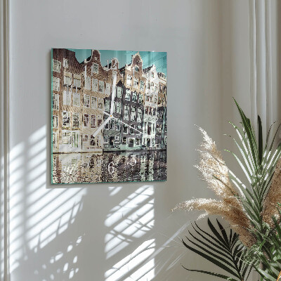 Glass wall clock square Houses