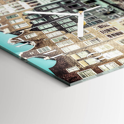 Glass wall clock square Houses