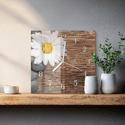 Glass wall clock square Daisy