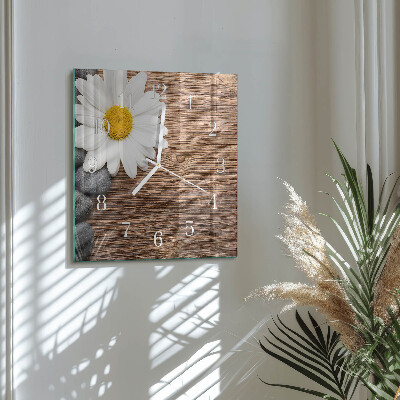 Glass wall clock square Daisy