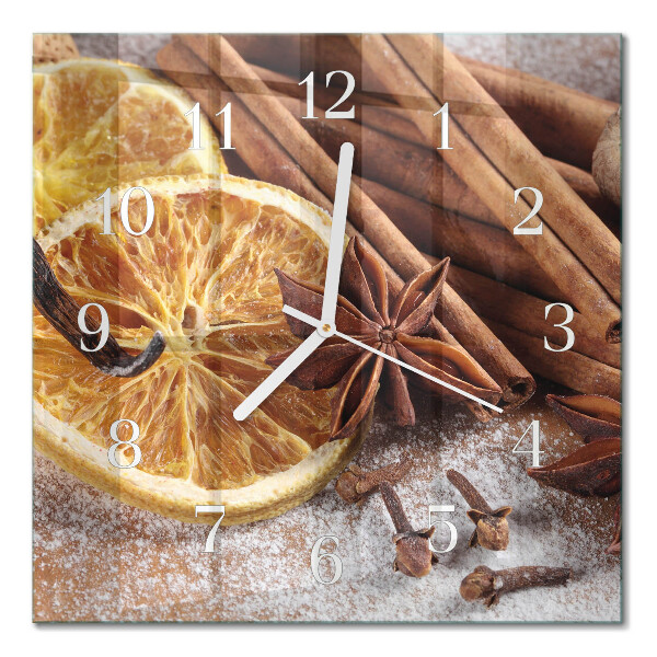 Glass clock square Cinnamon anise