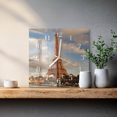 Glass wall clock square Paris