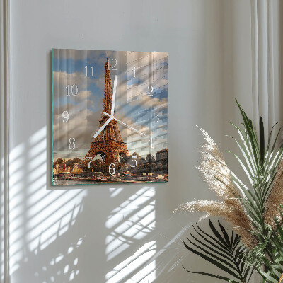 Glass wall clock square Paris