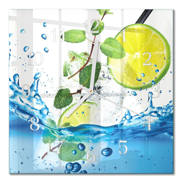 Glass wall clock square Lime and mint