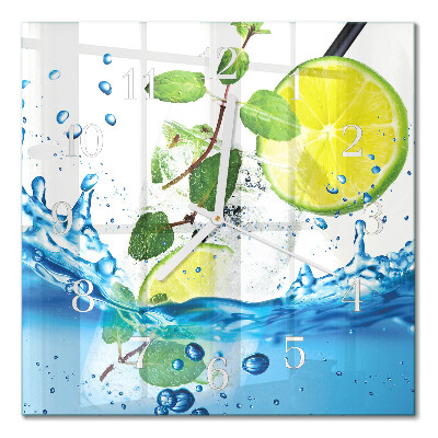 Glass wall clock square Lime and mint