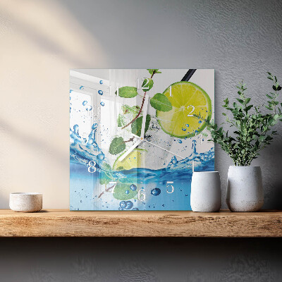 Glass wall clock square Lime and mint