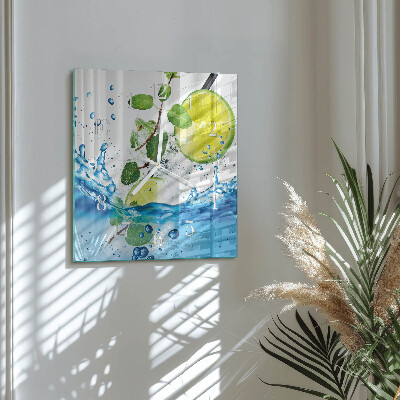 Glass wall clock square Lime and mint