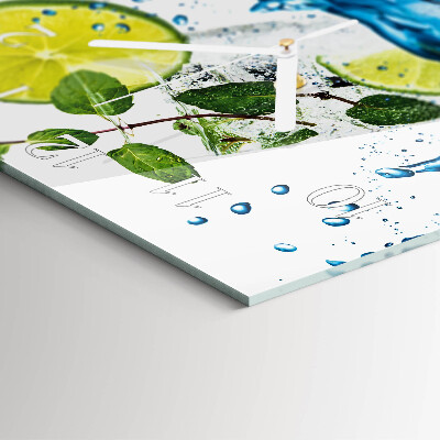 Glass wall clock square Lime and mint