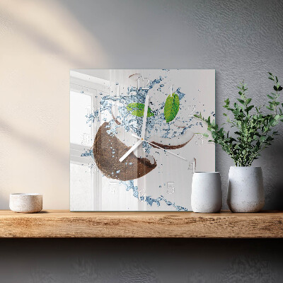 Glass wall clock square Coconut