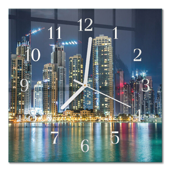 Glass wall clock square Night city